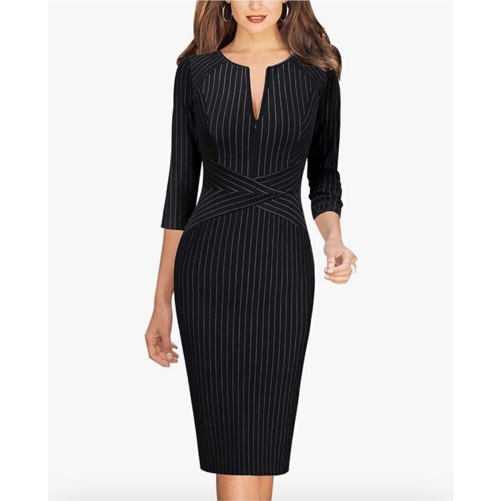 NEW Striped Front Zipper Slim Career Pencil Sheath Dress 3X